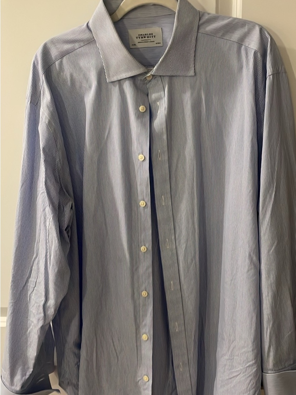 Charles Tyrwhitt Blue and White Fine-Stripe Dress Shirt